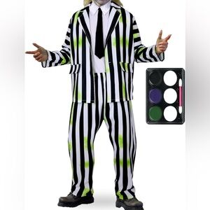Kids Black and White Striped Costume with Face Paint